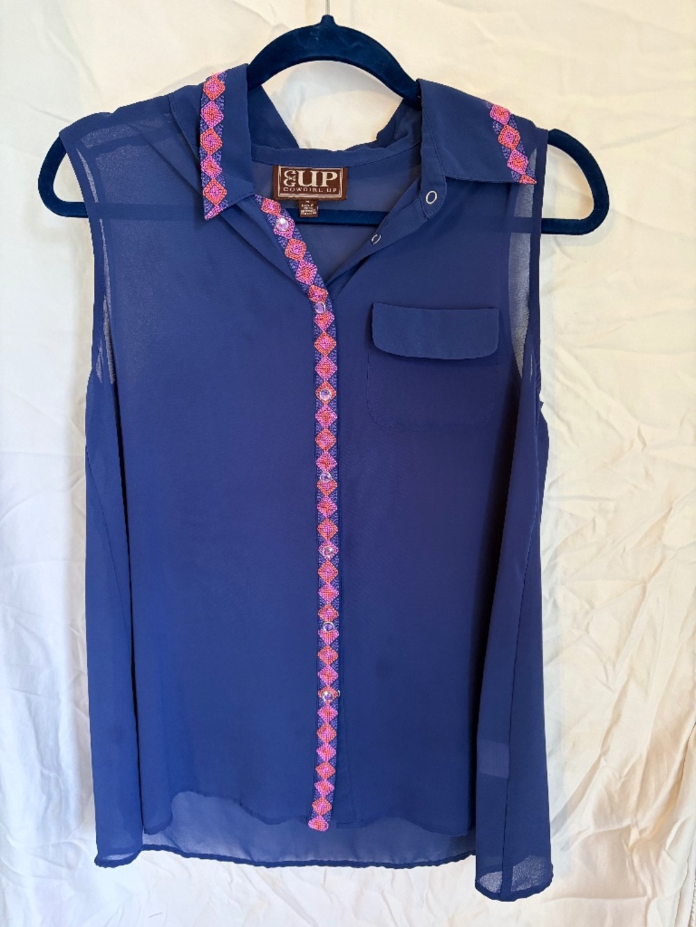 Blue, sheer cowgirl top